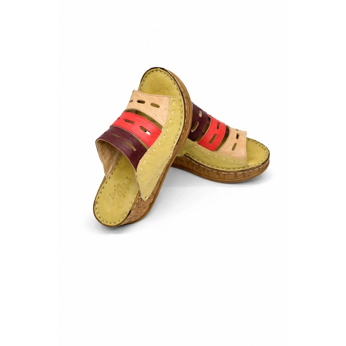 Liora Kadın Hakiki Deri Kahve Lacivert Hardal Renkli Şık Tasarım Konforlu Terlik