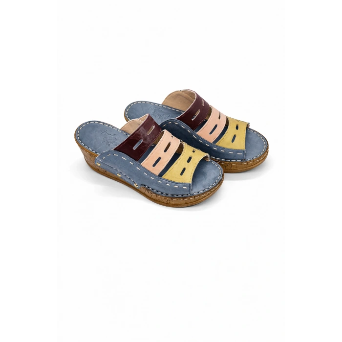 Liora Kadın Hakiki Deri Kahve Lacivert Hardal Renkli Şık Tasarım Konforlu Terlik