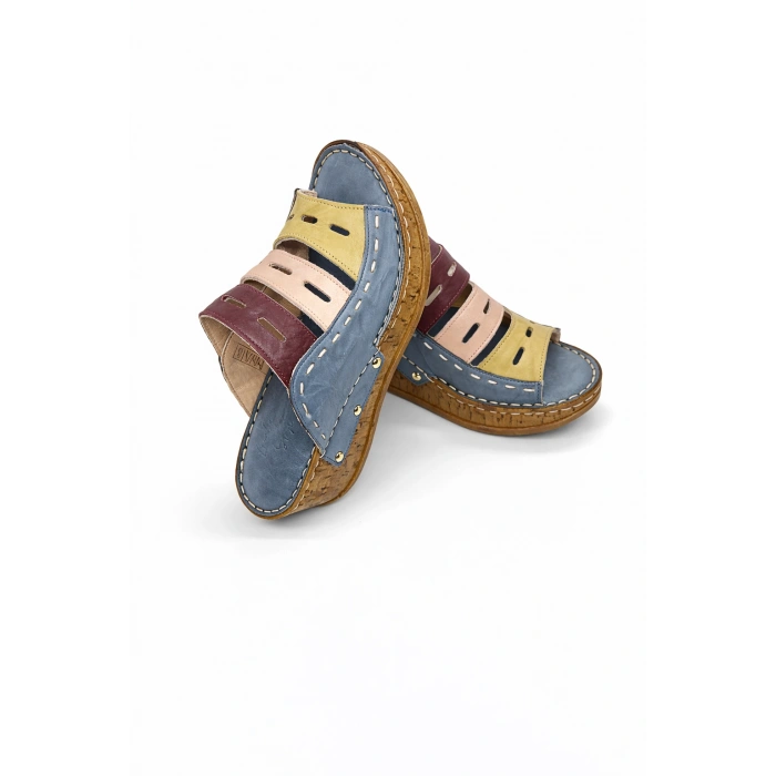 Liora Kadın Hakiki Deri Kahve Lacivert Hardal Renkli Şık Tasarım Konforlu Terlik