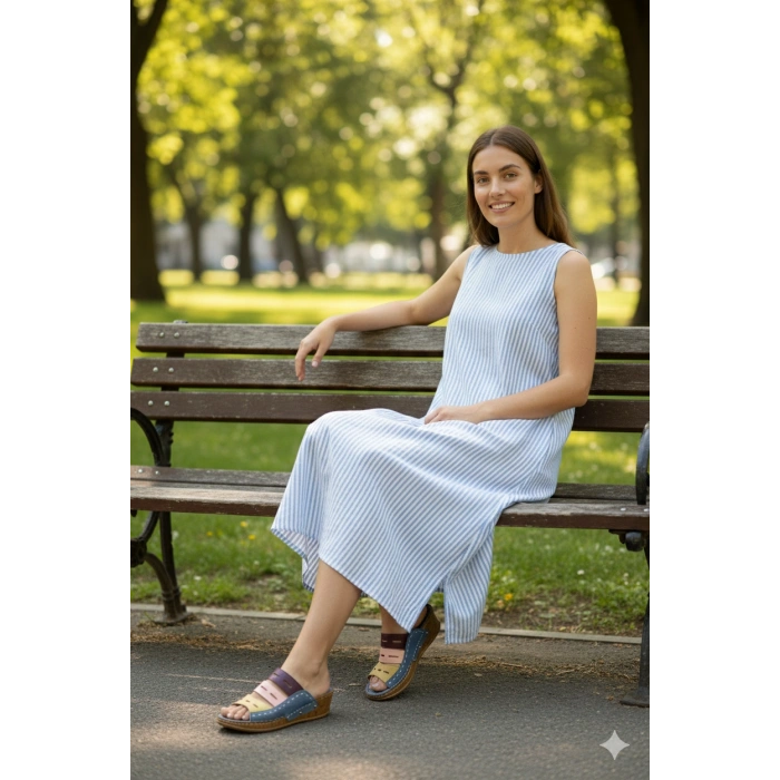 Liora Kadın Hakiki Deri Kahve Lacivert Hardal Renkli Şık Tasarım Konforlu Terlik