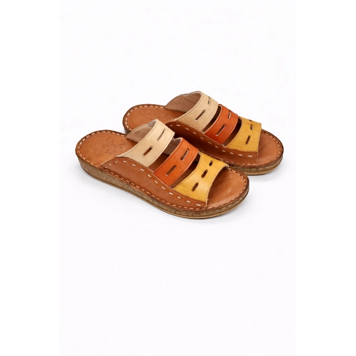 Lucia Kadın Hakiki Deri Kahve Lacivert Taba Siyah Kırmızı Renkli Şık Tasarım Konforlu Terlik