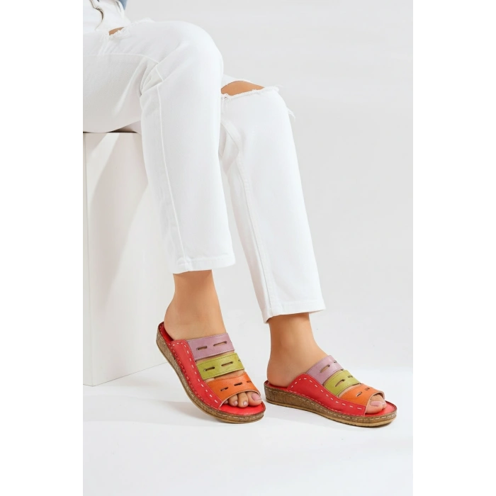 Lucia Kadın Hakiki Deri Kahve Lacivert Taba Siyah Kırmızı Renkli Şık Tasarım Konforlu Terlik