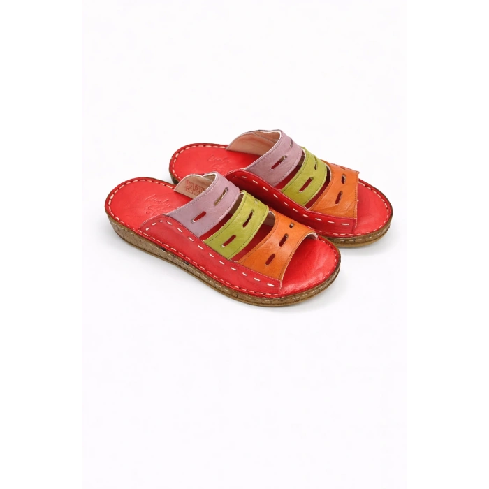 Lucia Kadın Hakiki Deri Kahve Lacivert Taba Siyah Kırmızı Renkli Şık Tasarım Konforlu Terlik