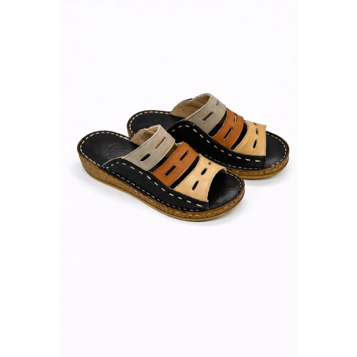 Lucia Kadın Hakiki Deri Kahve Lacivert Taba Siyah Kırmızı Renkli Şık Tasarım Konforlu Terlik