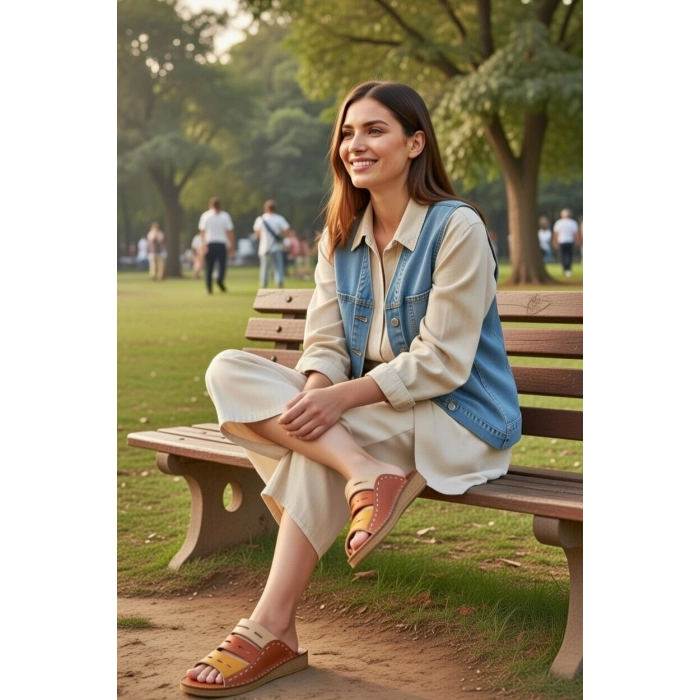 Lucia Kadın Hakiki Deri Kahve Lacivert Taba Siyah Kırmızı Renkli Şık Tasarım Konforlu Terlik