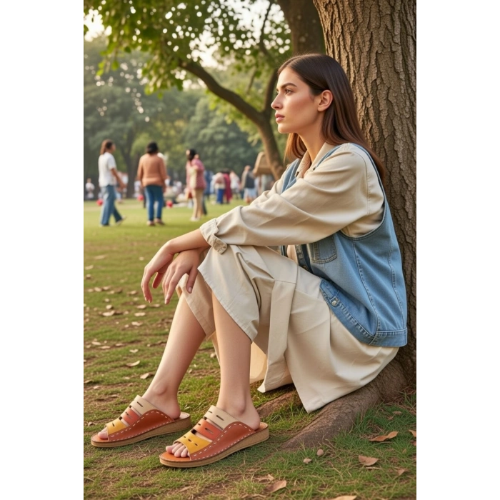 Lucia Kadın Hakiki Deri Kahve Lacivert Taba Siyah Kırmızı Renkli Şık Tasarım Konforlu Terlik