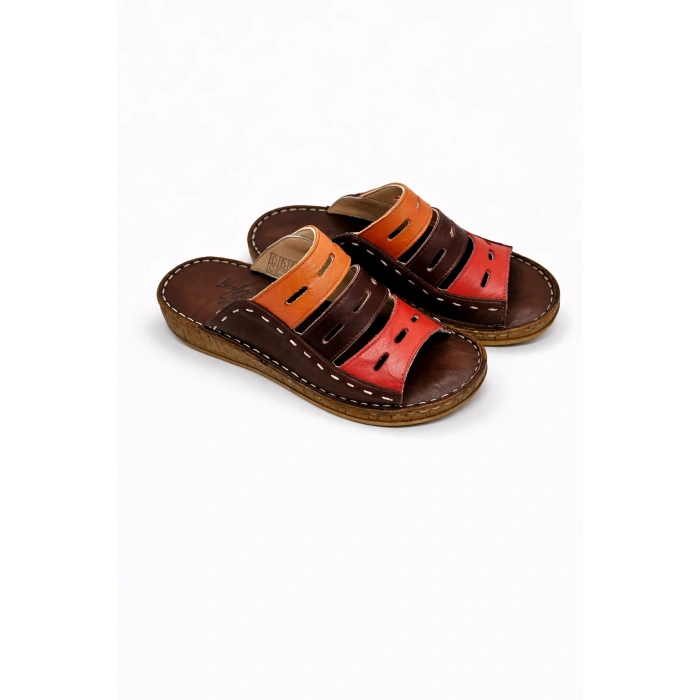 Lucia Kadın Hakiki Deri Kahve Lacivert Taba Siyah Kırmızı Renkli Şık Tasarım Konforlu Terlik