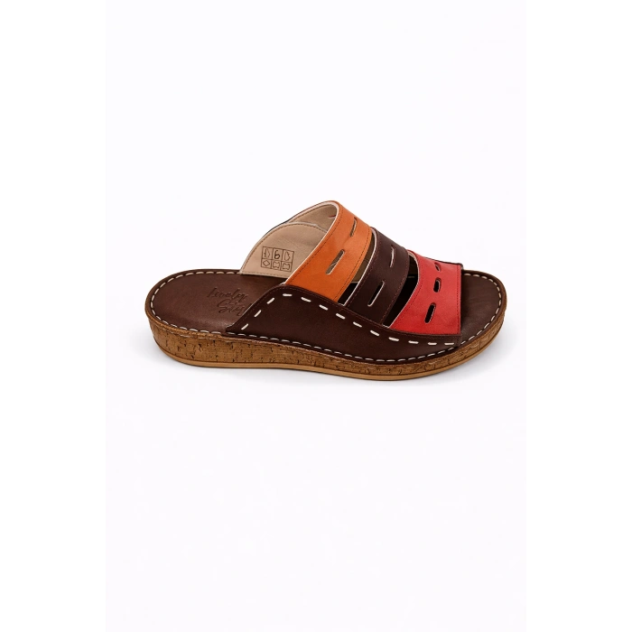 Lucia Kadın Hakiki Deri Kahve Lacivert Taba Siyah Kırmızı Renkli Şık Tasarım Konforlu Terlik