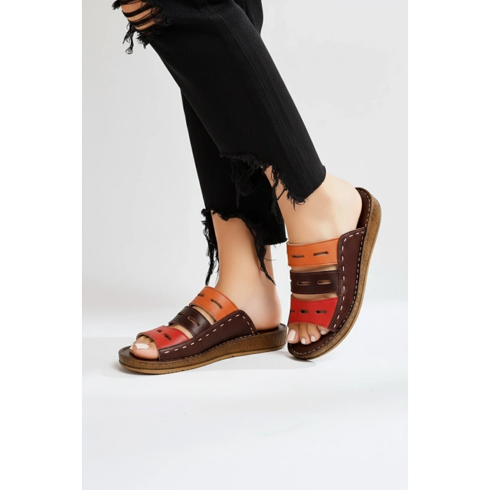 Lucia Kadın Hakiki Deri Kahve Lacivert Taba Siyah Kırmızı Renkli Şık Tasarım Konforlu Terlik