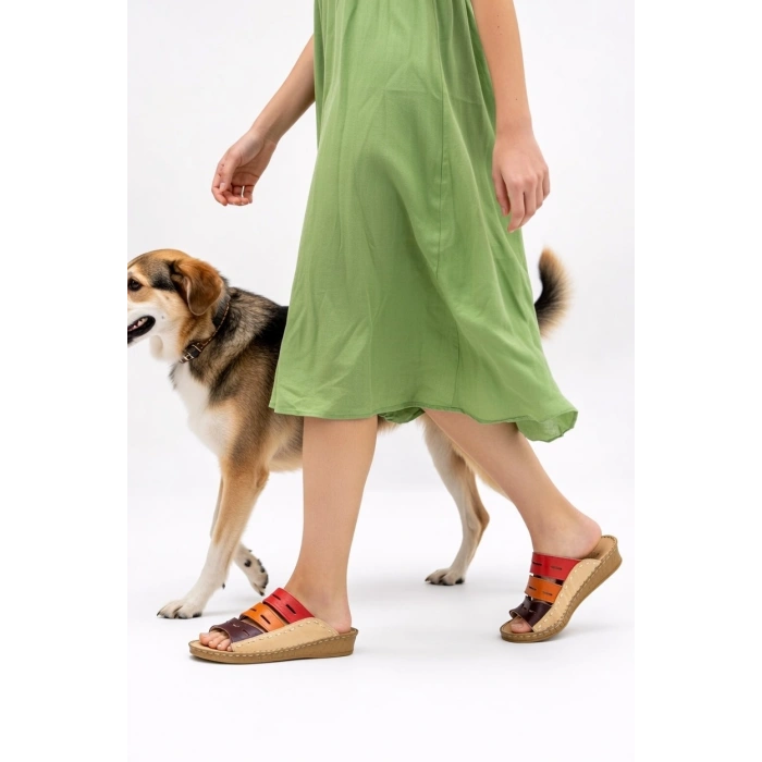 Lucia Kadın Hakiki Deri Kahve Lacivert Taba Siyah Kırmızı Renkli Şık Tasarım Konforlu Terlik