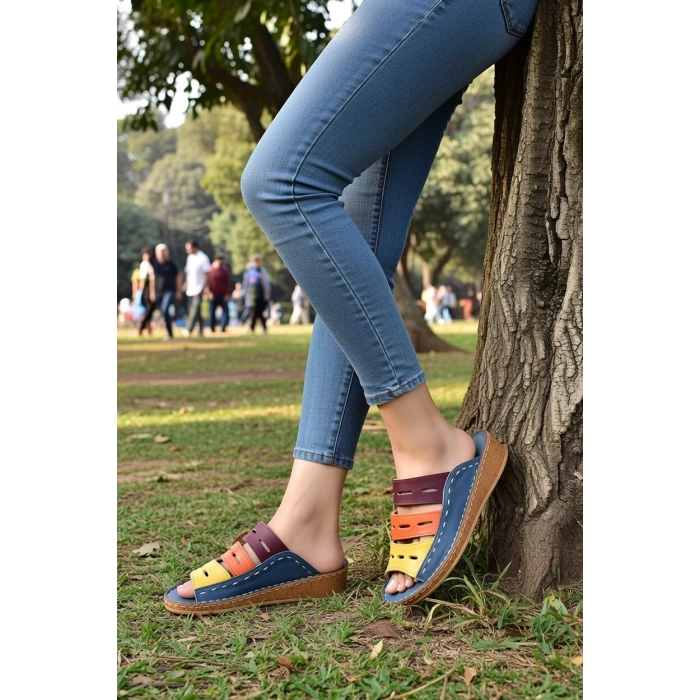 Lucia Kadın Hakiki Deri Kahve Lacivert Taba Siyah Kırmızı Renkli Şık Tasarım Konforlu Terlik