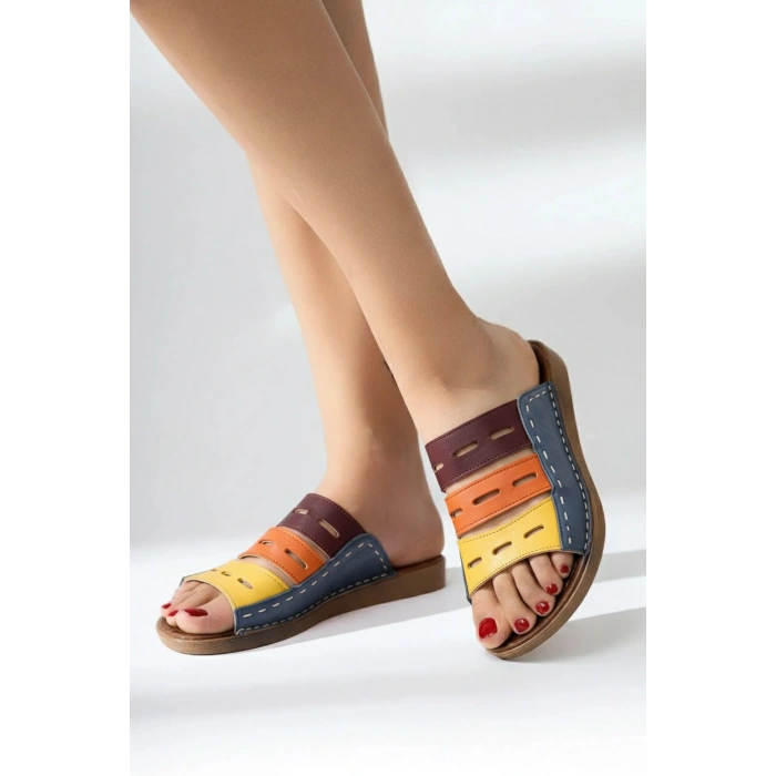 Lucia Kadın Hakiki Deri Kahve Lacivert Taba Siyah Kırmızı Renkli Şık Tasarım Konforlu Terlik