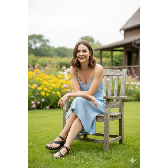 Luna Kadın Siyah Hakiki Deri Parmak Arası Düz Günlük Konforlu Sandalet