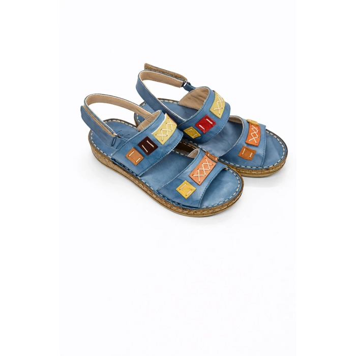 Crina Kadın Hakiki Deri Renkli Şık Tasarım Konforlu Ayarlanabilir Bantlı Sandalet