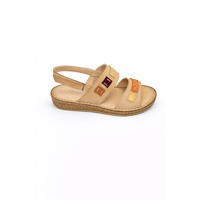 Crina Kadın Hakiki Deri Renkli Şık Tasarım Konforlu Ayarlanabilir Bantlı Sandalet