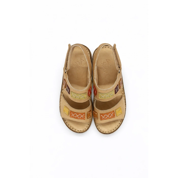 Crina Kadın Hakiki Deri Renkli Şık Tasarım Konforlu Ayarlanabilir Bantlı Sandalet