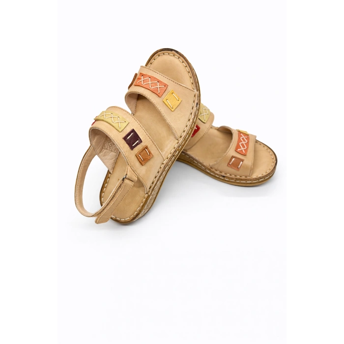 Crina Kadın Hakiki Deri Renkli Şık Tasarım Konforlu Ayarlanabilir Bantlı Sandalet