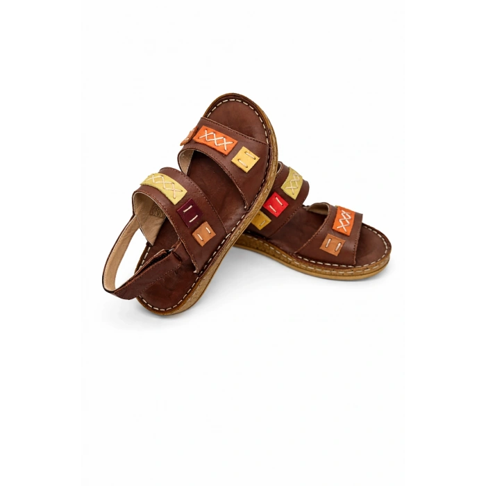 Crina Kadın Hakiki Deri Renkli Şık Tasarım Konforlu Ayarlanabilir Bantlı Sandalet