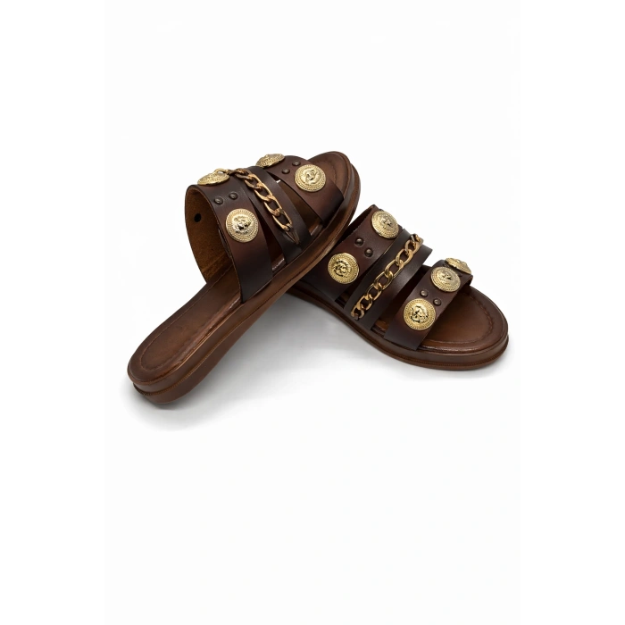 Leoni Kadın Taba Aksesuar Detaylı Rahat Kaymaz Taban Şık Terlik