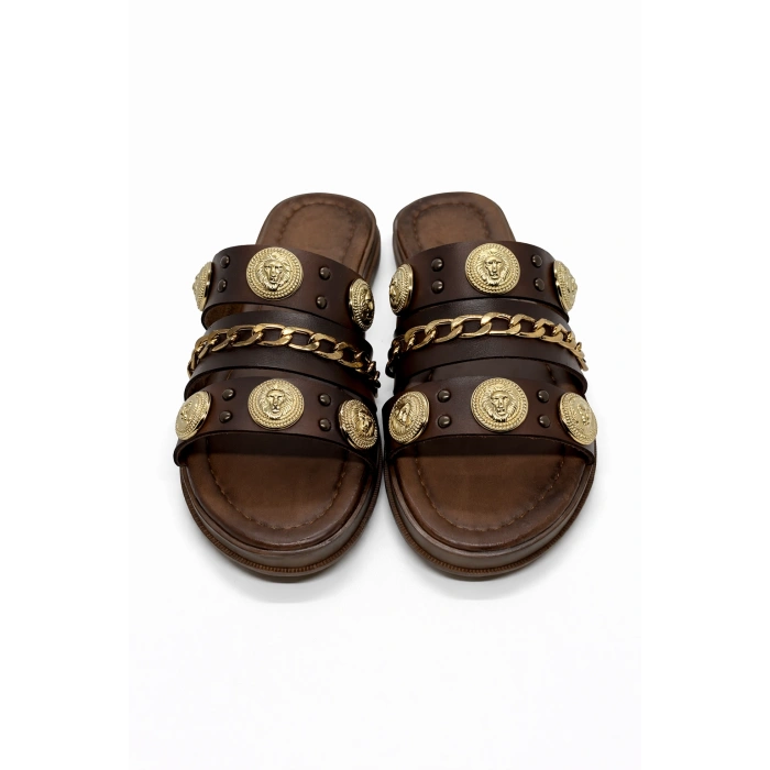 Leoni Kadın Taba Aksesuar Detaylı Rahat Kaymaz Taban Şık Terlik