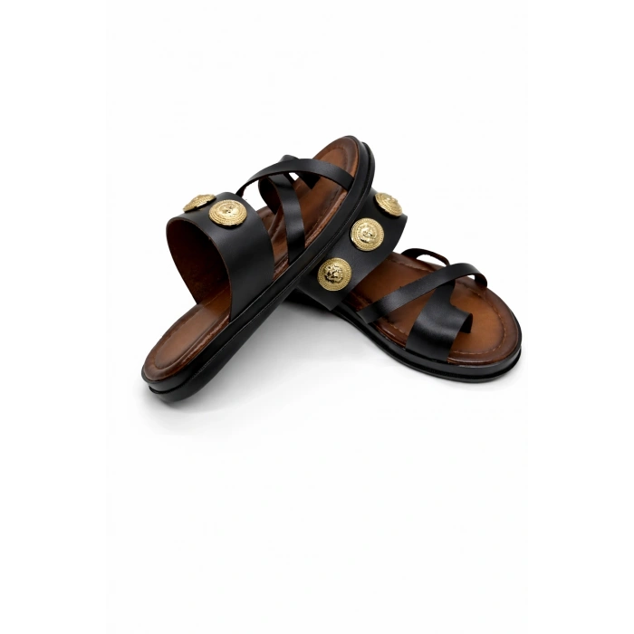 Lali Kadın Siyah Aksesuar Detaylı Rahat Kaymaz Taban Şık Terlik