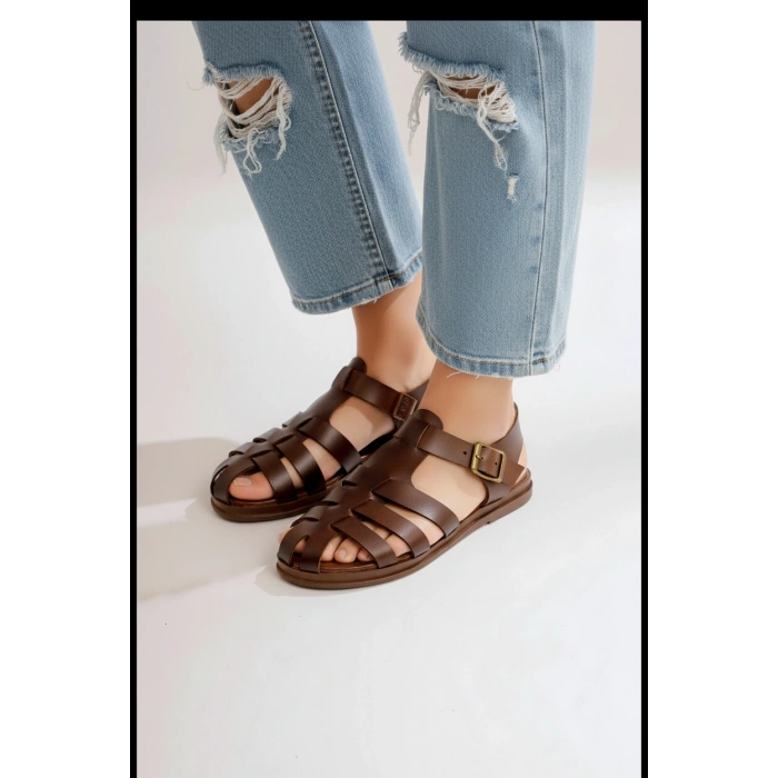 Mera Kadın Dört Bantlı Ayarlanabilir Bodrum Tipi Rahat Sandalet