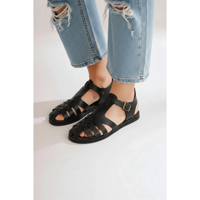 Mera Kadın Dört Bantlı Ayarlanabilir Bodrum Tipi Rahat Sandalet