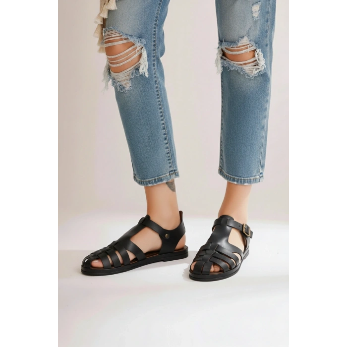 Mera Kadın Dört Bantlı Ayarlanabilir Bodrum Tipi Rahat Sandalet