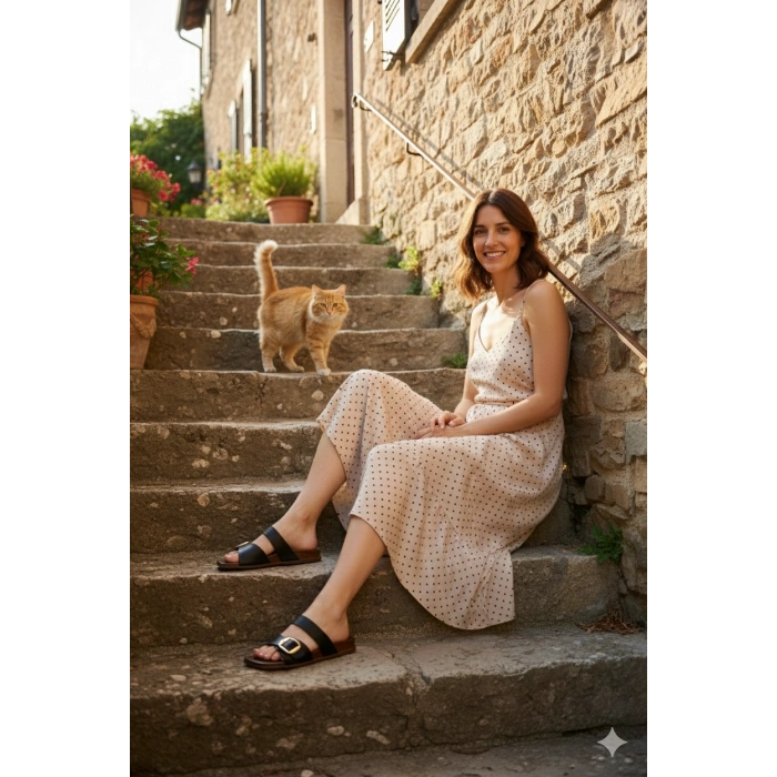 Leda Kadın Siyah Toka Detaylı Rahat Kaymaz Taban Şık Küt Burun Terlik