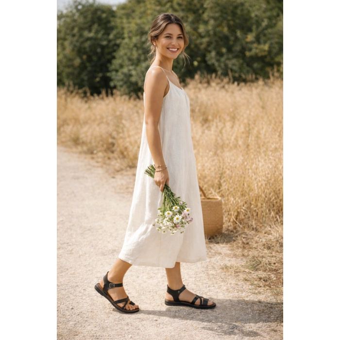 Hemera Örgü Detaylı Düz Rahat Bodrum Tipi Sandalet