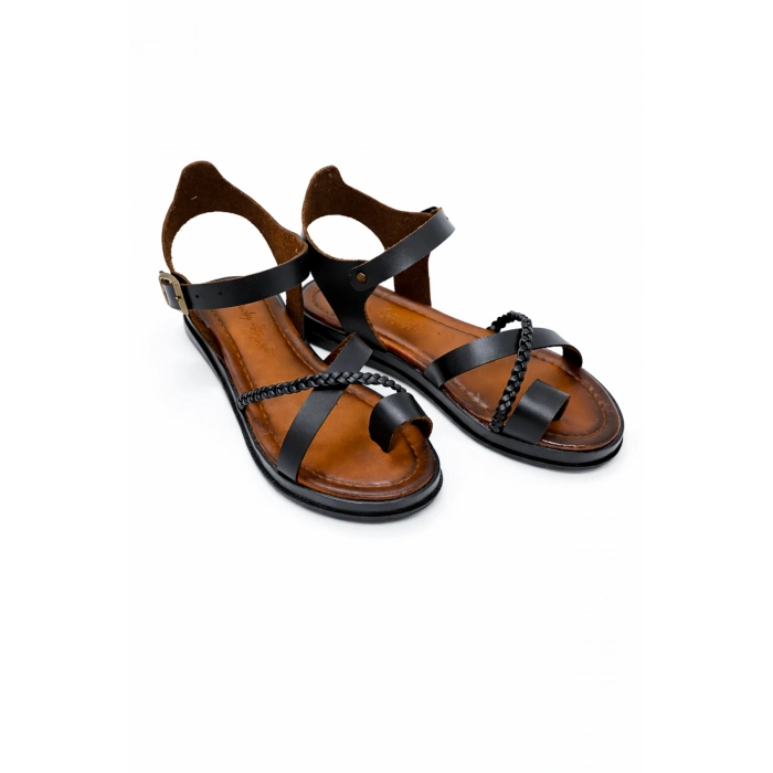 Hemera Örgü Detaylı Düz Rahat Bodrum Tipi Sandalet