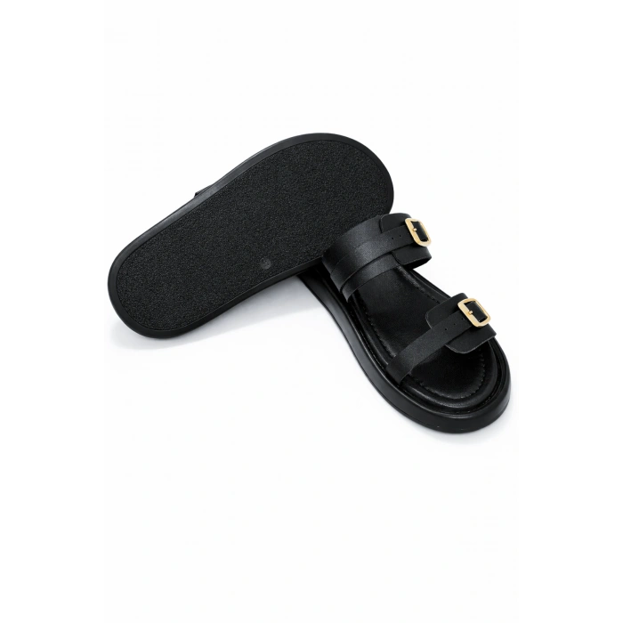 Andi Kadın Hakiki Deri Ayarlanabilir Bantlı Düz Günlük Konforlu Terlik