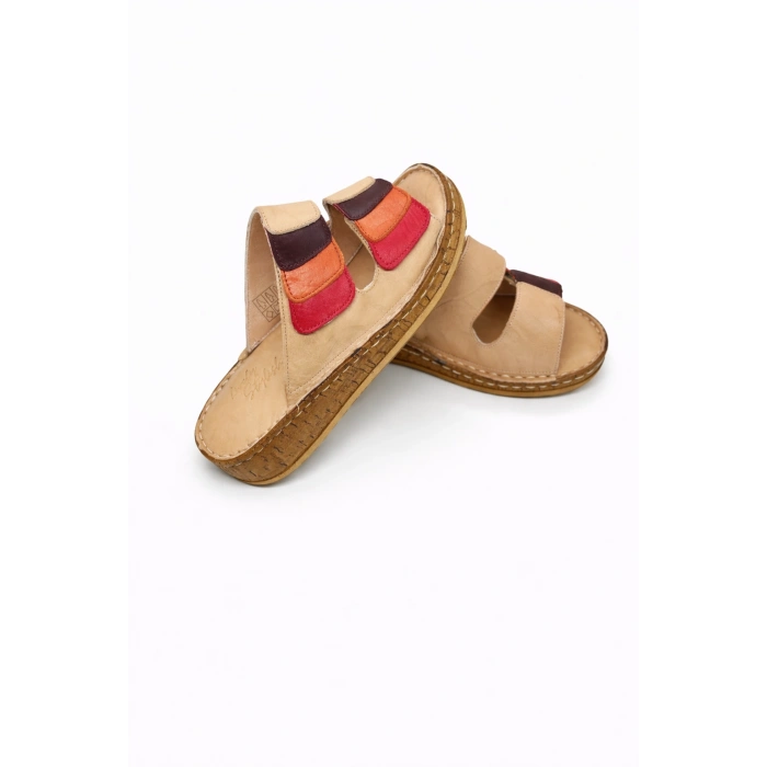 Lily Kadın Hakiki Deri Bohem Tarz Rahat Mantar Taban Renkli Terlik