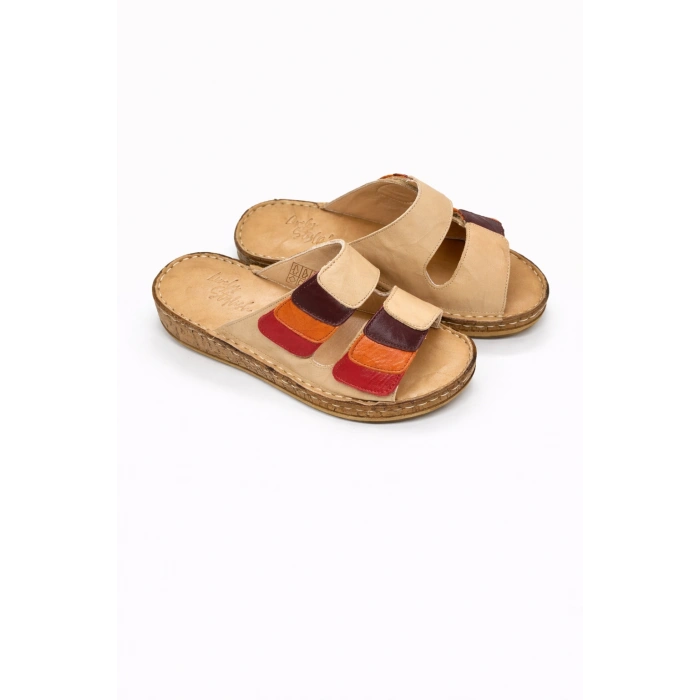 Lily Kadın Hakiki Deri Bohem Tarz Rahat Mantar Taban Renkli Terlik