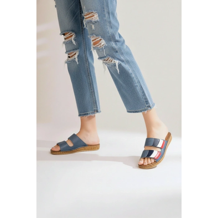 Lily Kadın Hakiki Deri Bohem Tarz Rahat Mantar Taban Renkli Terlik