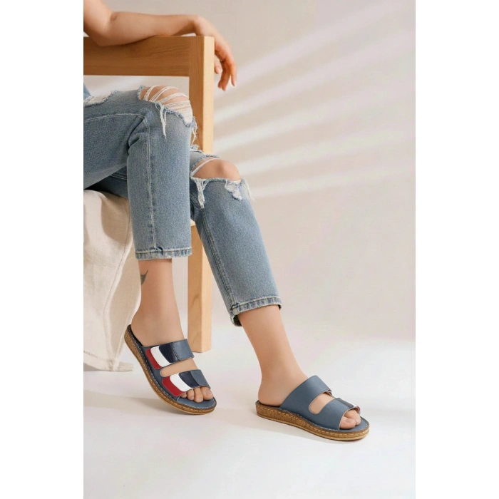 Lily Kadın Hakiki Deri Bohem Tarz Rahat Mantar Taban Renkli Terlik