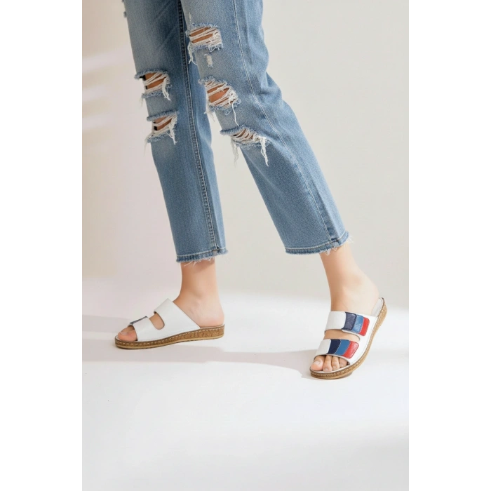 Lily Kadın Hakiki Deri Bohem Tarz Rahat Mantar Taban Renkli Terlik