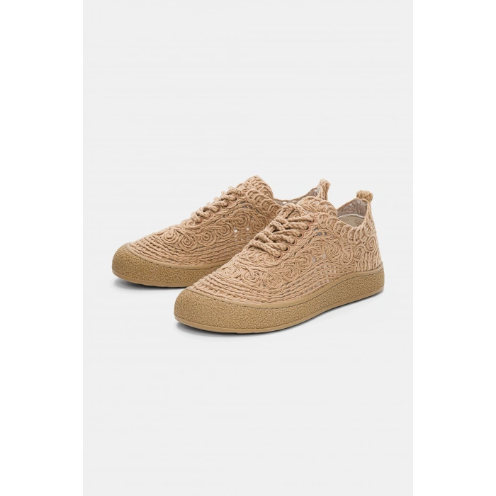 Adara Taba Hasır ve Dantel Örgülü Bağcıklı Rahat Taban Günlük Ayakkabı