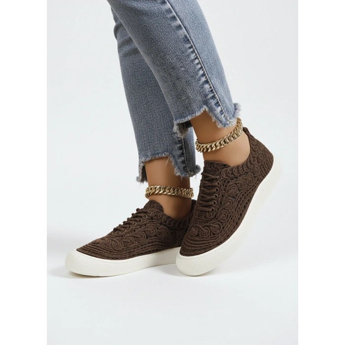 Adara Taba Hasır ve Dantel Örgülü Bağcıklı Rahat Taban Günlük Ayakkabı