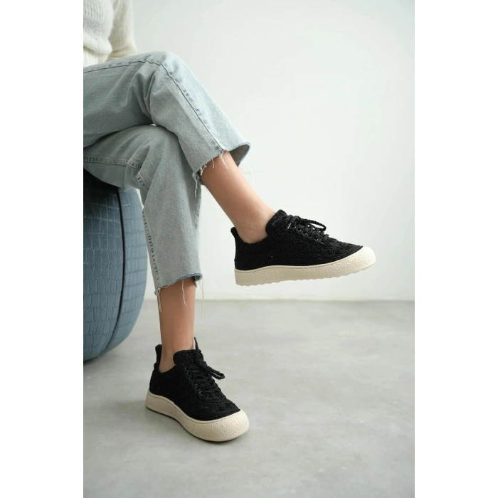 Adara Taba Hasır ve Dantel Örgülü Bağcıklı Rahat Taban Günlük Ayakkabı