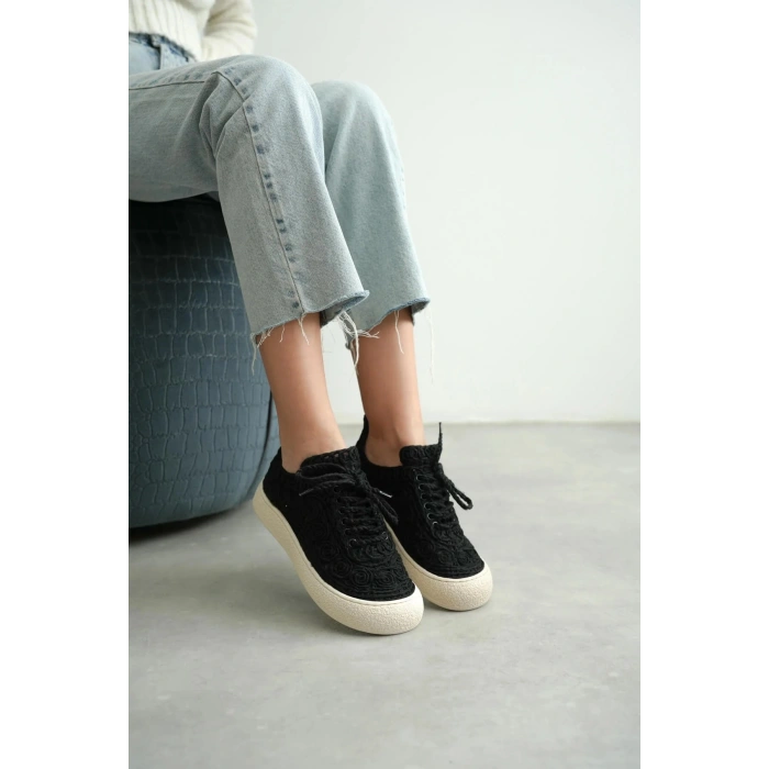 Adara Taba Hasır ve Dantel Örgülü Bağcıklı Rahat Taban Günlük Ayakkabı