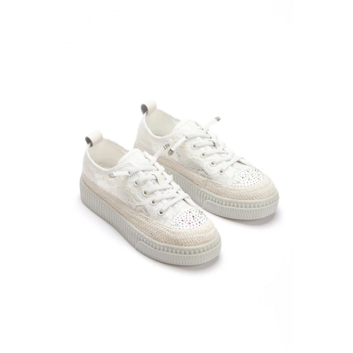 Lacy Beyaz Dantelli Taşlı Rahat Taban Günlük Ayakkabı