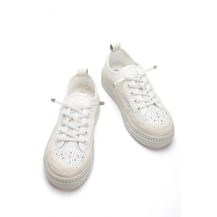 Lacy Beyaz Dantelli Taşlı Rahat Taban Günlük Ayakkabı