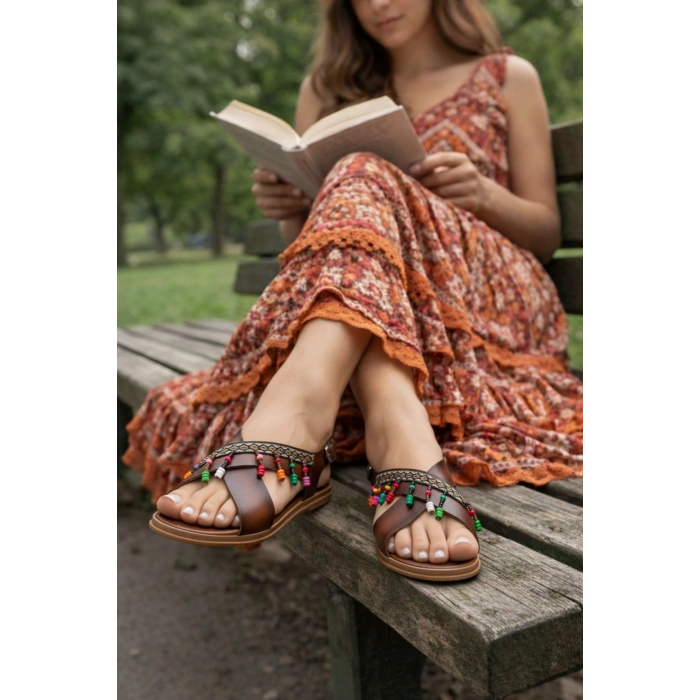 Saver Düz Çapraz Bant Bodrum Sandalet