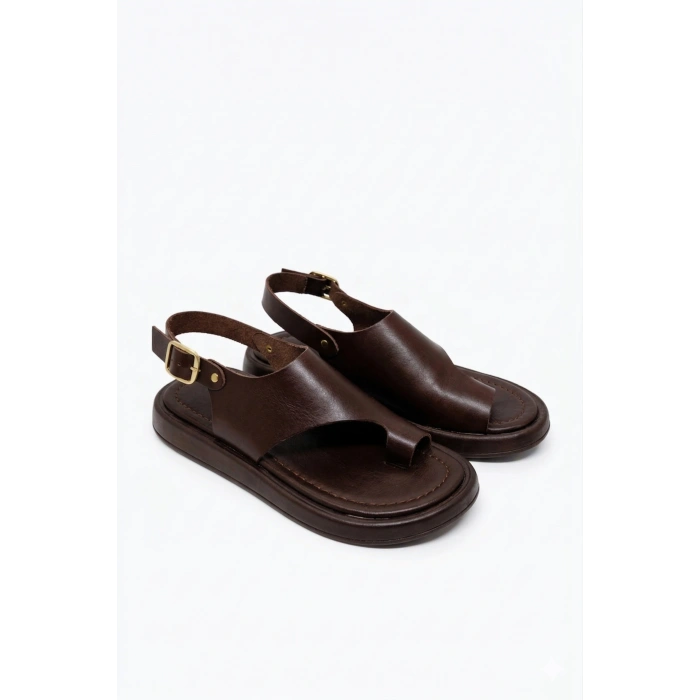 Larina Kadın Hakiki Deri Parmak Arası Düz Günlük Konforlu Sandalet