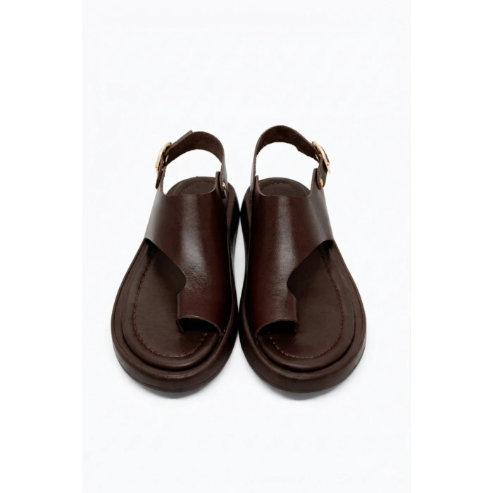 Larina Kadın Hakiki Deri Parmak Arası Düz Günlük Konforlu Sandalet