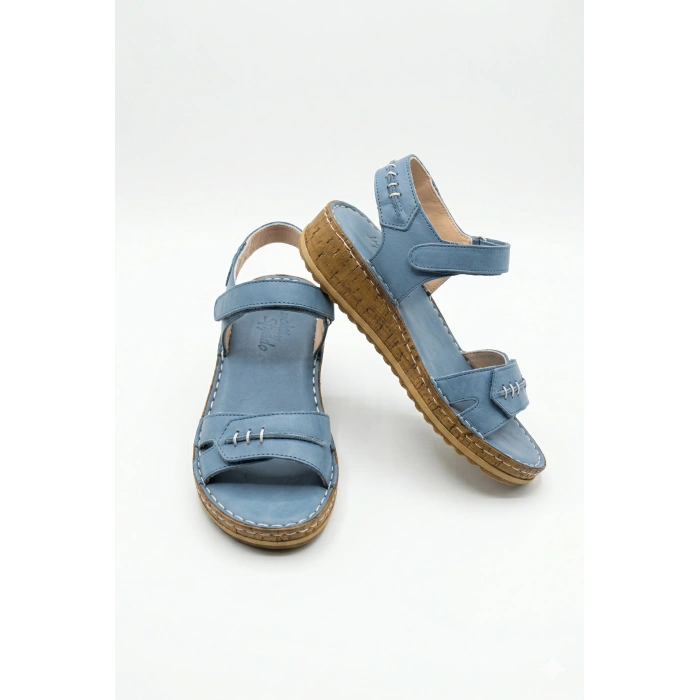 Agna Kadın Hakiki Deri Rahat Mantar Taban Ayarlanabilir Bantlı Sandalet