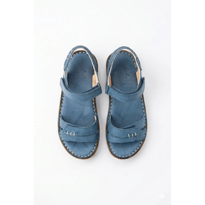 Agna Kadın Hakiki Deri Rahat Mantar Taban Ayarlanabilir Bantlı Sandalet