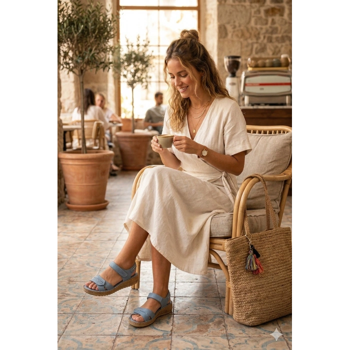 Agna Kadın Hakiki Deri Rahat Mantar Taban Ayarlanabilir Bantlı Sandalet