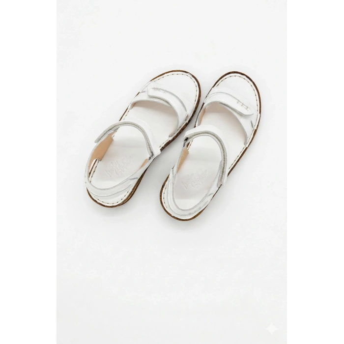 Agna Kadın Hakiki Deri Rahat Mantar Taban Ayarlanabilir Bantlı Sandalet